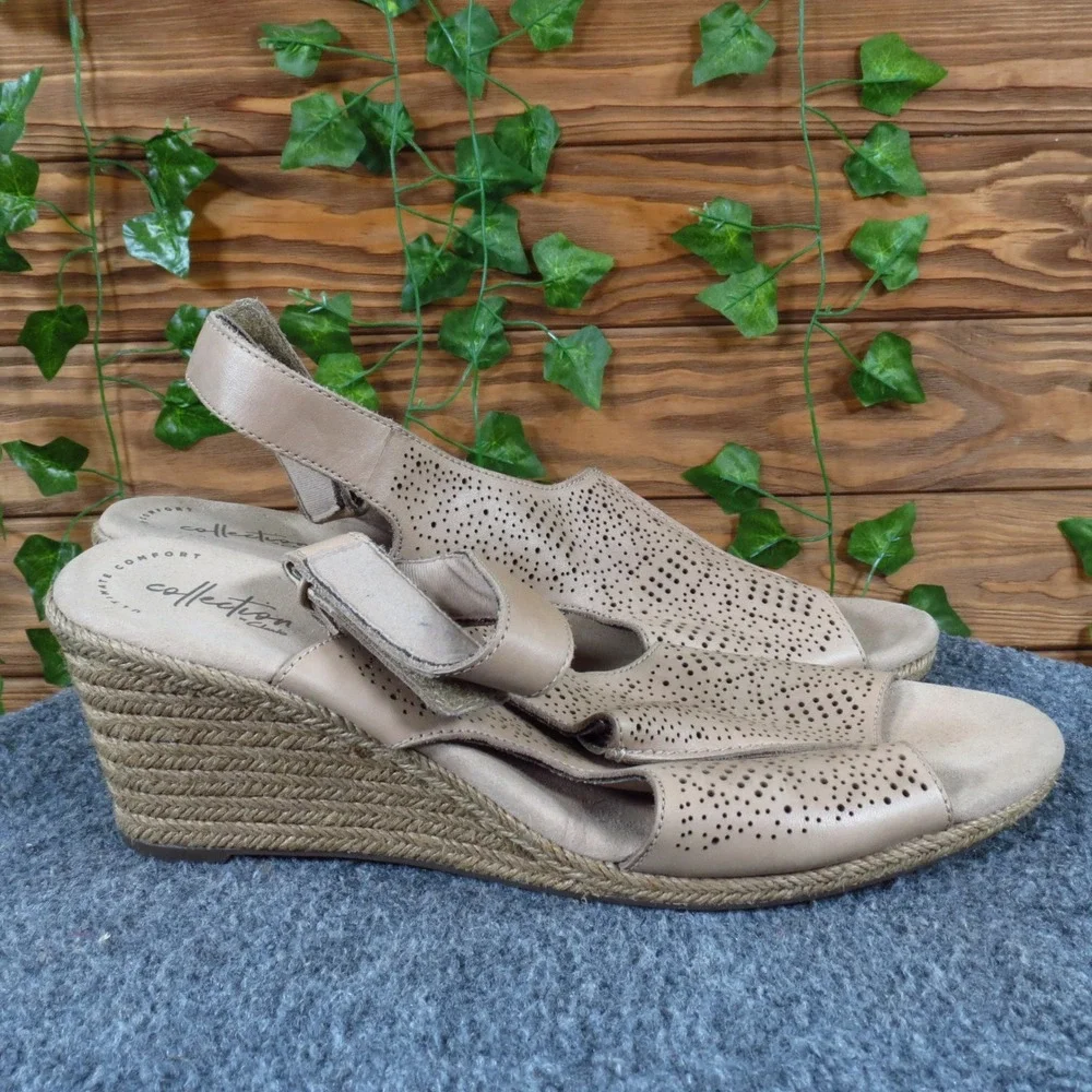 Clarks Lafley Rosen‎ Women Sandal Size 12 Casual Dress Wedge Beige Leather